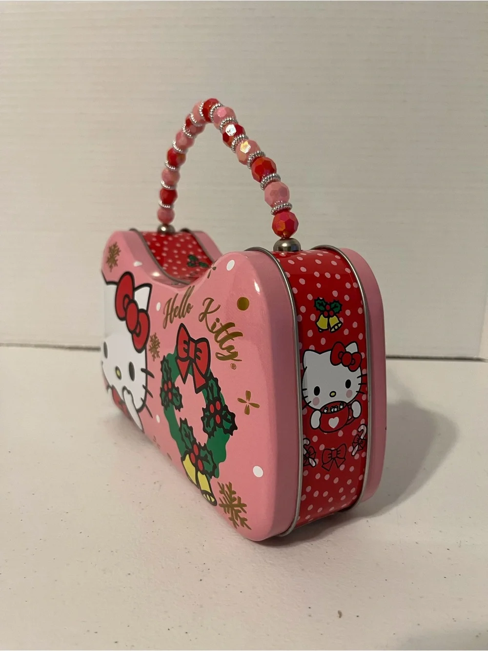 Hello Kitty Pink Holiday Wreath Beaded Handle Clutch